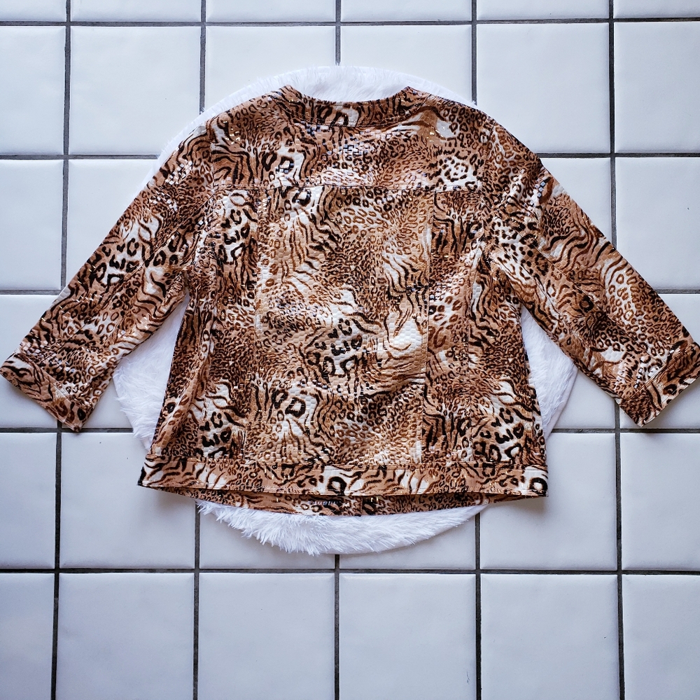 Ruby Rd. Animal Print Jacket Plus Size 18W Tiger Leopard - Picture 4 of 14